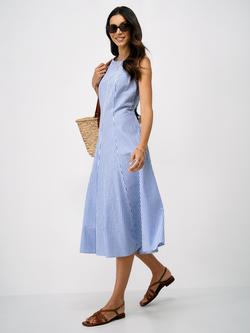 Crew Clothing Flo Cotton Fit & Flare Dress, Blue/White, Blue/White