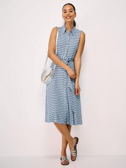Crew Clothing Emma Sleeveless Jersey Shirt Dress containing LENZING™ ECOVERO™ Viscose, Blue/White, Blue/White