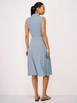 Crew Clothing Emma Sleeveless Jersey Shirt Dress containing LENZING™ ECOVERO™ Viscose, Blue/White - view 2, Blue/White