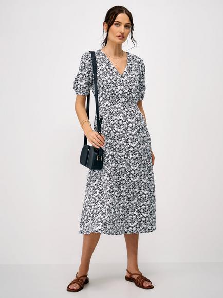 Crew Clothing Ava Floral V-Neck Tea Dress, Multi, Multi