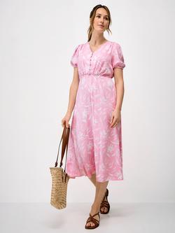 Crew Clothing Ava Floral V-Neck Tea Dress, Pink/White, Pink/White