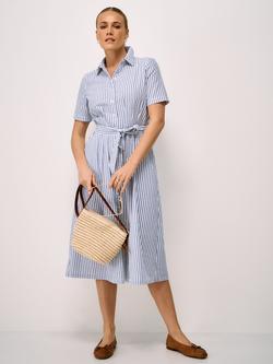 Crew Clothing Fearne Seersucker Midi Shirt Dress, Blue/White, Blue/White