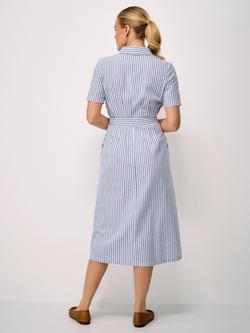 Crew Clothing Fearne Seersucker Midi Shirt Dress, Blue/White - view 2, Blue/White
