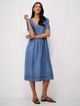 knee length dresses for ladies Moonlight Serenade Dark Denim Midi Dress