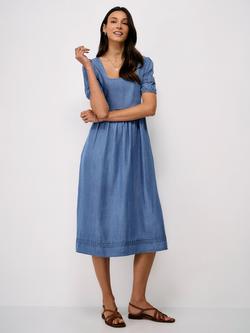 Crew Clothing Lucinda Square Neck Dress, Denim Blue, Denim Blue