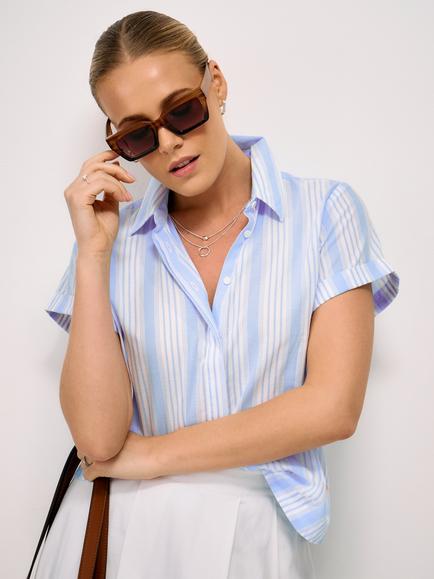 Crew Clothing Stripe Boxy Fit Shirt, Blue/White, Blue/White