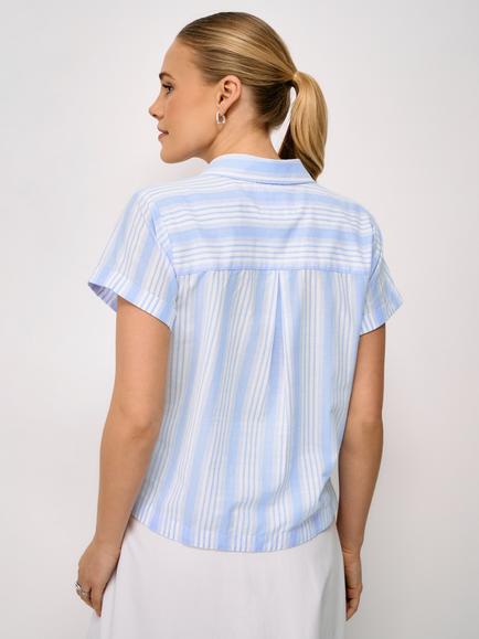 Crew Clothing Stripe Boxy Fit Shirt, Blue/White - view 2, Blue/White