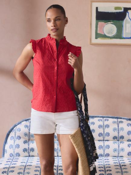 Crew Clothing Neve Broderie Anglaise Blouse - view 2, Bright Red
