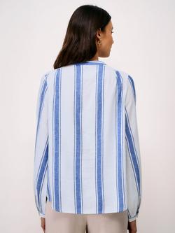 Crew Clothing Bernice Stripe Linen Rich Shirt, Blue - view 2, Blue
