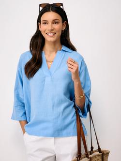 Crew Clothing Anya Linen Rich Popover Shirt, Light Blue