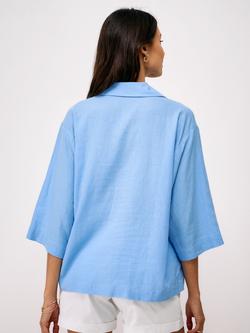 Crew Clothing Anya Linen Rich Popover Shirt - view 2, Light Blue