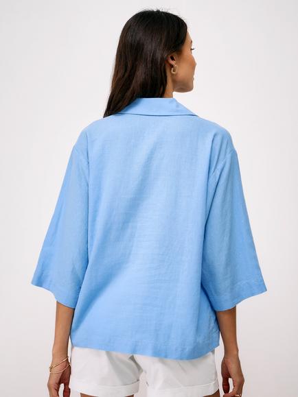 Crew Clothing Anya Linen Rich Popover Shirt - view 2, Light Blue