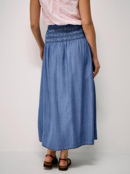 Crew Clothing Stella Shirred-Waist Skirt, Denim Blue - view 2, Denim Blue