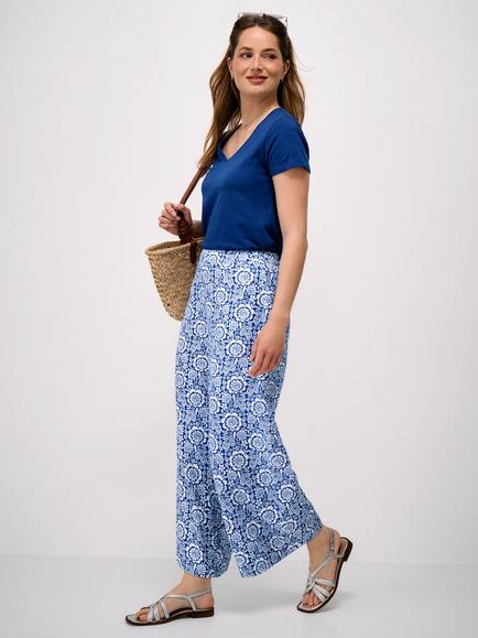 Crew Clothing Cropped Wide-Leg Trousers, Blue, Blue