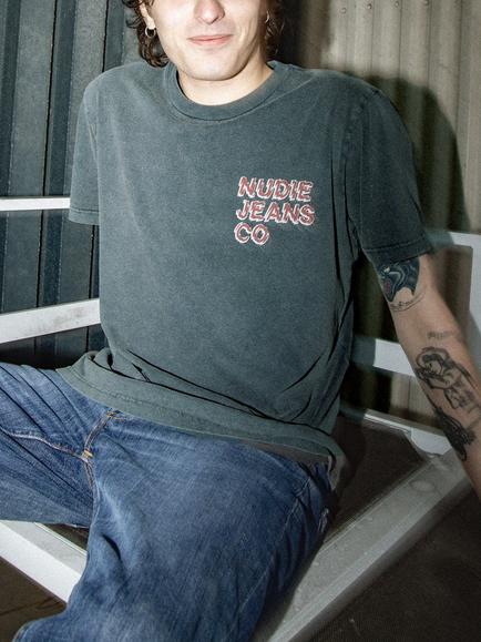 Nudie Jeans Roy Cotton Crew Neck T-Shirt, Antracite - view 2, Antracite