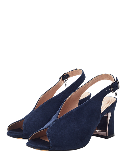 Moda in Pelle Love Alcantara Block Heel Slingback Sandals - view 2, Navy