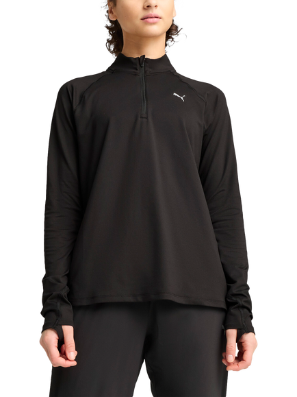 PUMA Women's RUN VELOCITY Quarter-Zip Top, Puma Black, Puma Black