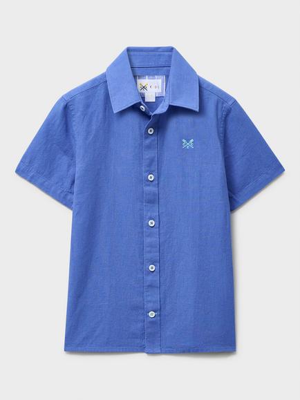 Crew Clothing Kids' Linen Blend Shirt, Mid Blue