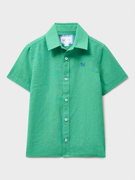 Crew Clothing Kids' Linen Blend Shirt, Mid Green