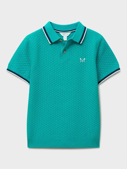 Crew Clothing Kids' Knitted Polo Shirt, Teal Blue