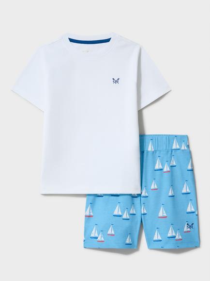 Crew Clothing Kids' Boat Print Short Pyjama Set, Blue Multi, Blue Multi