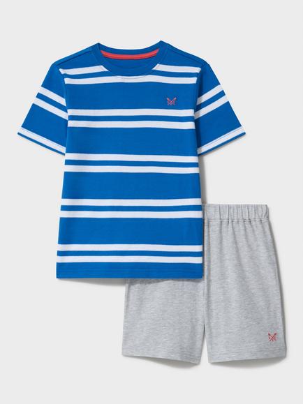 Crew Clothing Kids' Stripe Short Pyjama Set, Grey Multi, Grey Multi