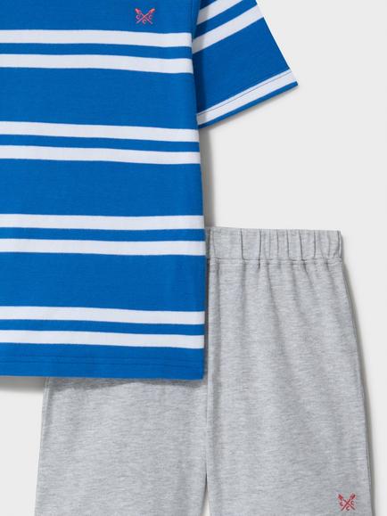Crew Clothing Kids' Stripe Short Pyjama Set, Grey Multi - view 2, Grey Multi