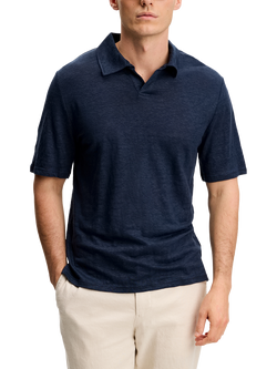 J.Lindeberg Roy Linen Regular Fit Short Sleeve Polo Shirt, Navy