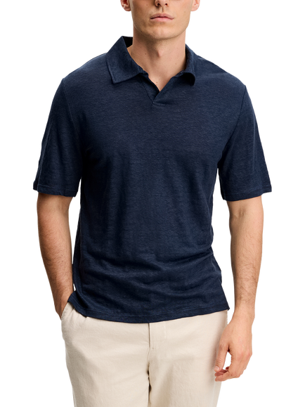 J.Lindeberg Roy Linen Regular Fit Short Sleeve Polo Shirt, Navy