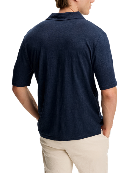J.Lindeberg Roy Linen Regular Fit Short Sleeve Polo Shirt - view 2, Navy