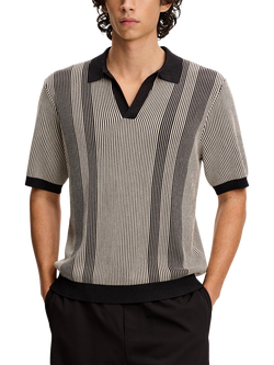 J.Lindeberg Sal Regular Fit Open Collar Stripe Polo Shirt, Moonbeam, Moonbeam