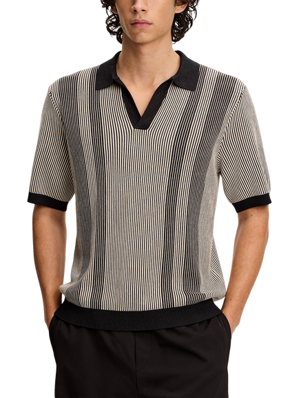 J.Lindeberg Sal Regular Fit Open Collar Stripe Polo Shirt, Moonbeam, Moonbeam