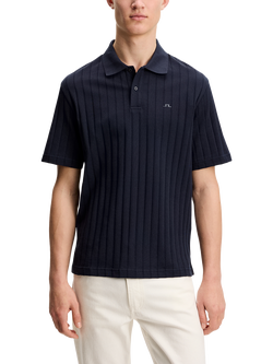 J.Lindeberg Simon Cotton Regular Fit Short Sleeve Stripe Polo Shirt, Navy, Navy