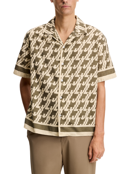 J.Lindeberg Ellis Cotton Blend Regular Fit Contrast Border Resort Shirt, Multi, Multi