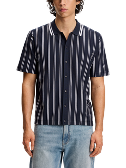 J.Lindeberg Rue Regular Fit Stripe Shirt, Navy