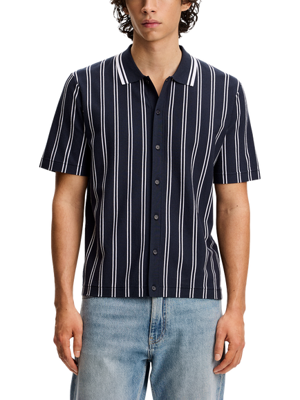 J.Lindeberg Rue Regular Fit Stripe Shirt, Navy