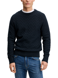 J.Lindeberg Arthur Textured Cotton Crew Neck Jumper, Navy