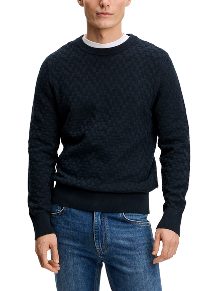 J.Lindeberg Arthur Textured Cotton Crew Neck Jumper, Navy