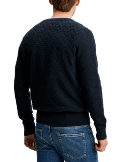 J.Lindeberg Arthur Textured Cotton Crew Neck Jumper - view 2, Navy