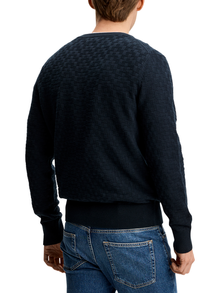 J.Lindeberg Arthur Textured Cotton Crew Neck Jumper - view 2, Navy
