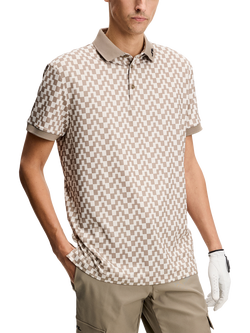 J.Lindeberg Tour Tech Print Short Sleeve Polo Shirt, Beige/Multi, Beige/Multi