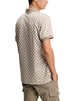 J.Lindeberg Tour Tech Print Short Sleeve Polo Shirt, Beige/Multi - view 2, Beige/Multi