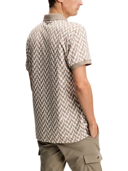 J.Lindeberg Tour Tech Print Short Sleeve Polo Shirt, Beige/Multi - view 2, Beige/Multi