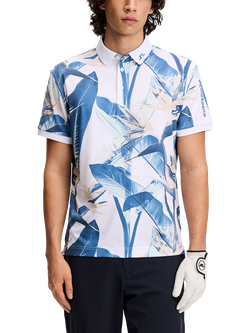 J.Lindeberg Tour Tech Print Short Sleeve Polo Shirt, Paradise Skylight, Paradise Skylight