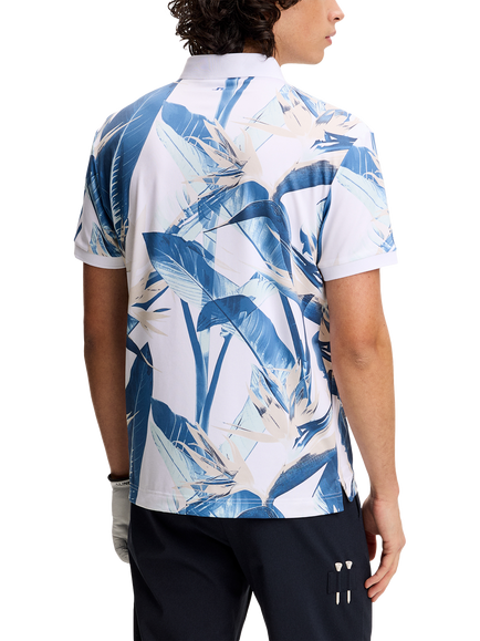 J.Lindeberg Tour Tech Print Short Sleeve Polo Shirt, Paradise Skylight - view 2, Paradise Skylight