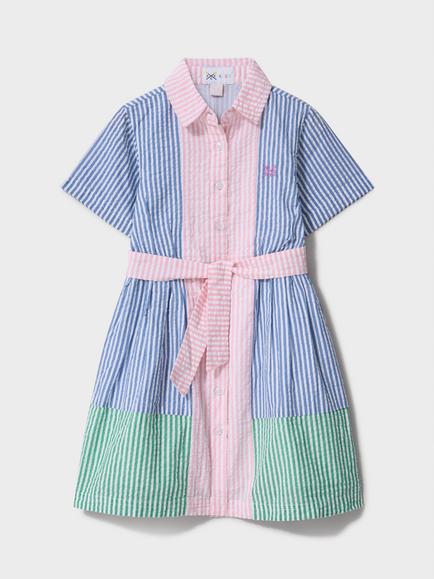 Crew Clothing Kids' Mix Ticking Shirt Dress, Blue Multi, Blue Multi