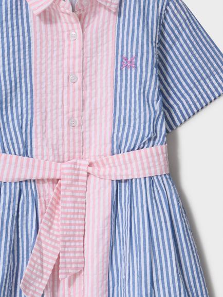 Crew Clothing Kids' Mix Ticking Shirt Dress, Blue Multi - view 2, Blue Multi