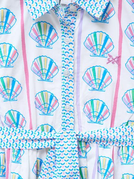 Crew Clothing Kids' Stripe and Shells Cotton Dress, Multi - view 2, Multi