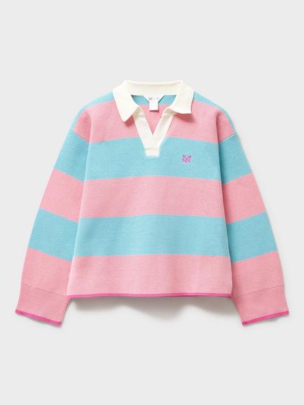 Crew Clothing Kids' Heritage Oversized Rugby Jumper, Aqua Blue, Aqua Blue