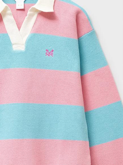 Crew Clothing Kids' Heritage Oversized Rugby Jumper, Aqua Blue - view 2, Aqua Blue